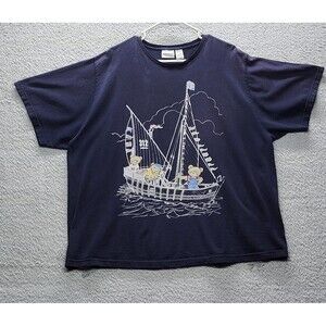 Vtg Bobbie Brooks Teddy Bear Nautical T-shirt Women's Size 22W/24 Sailboat FADED